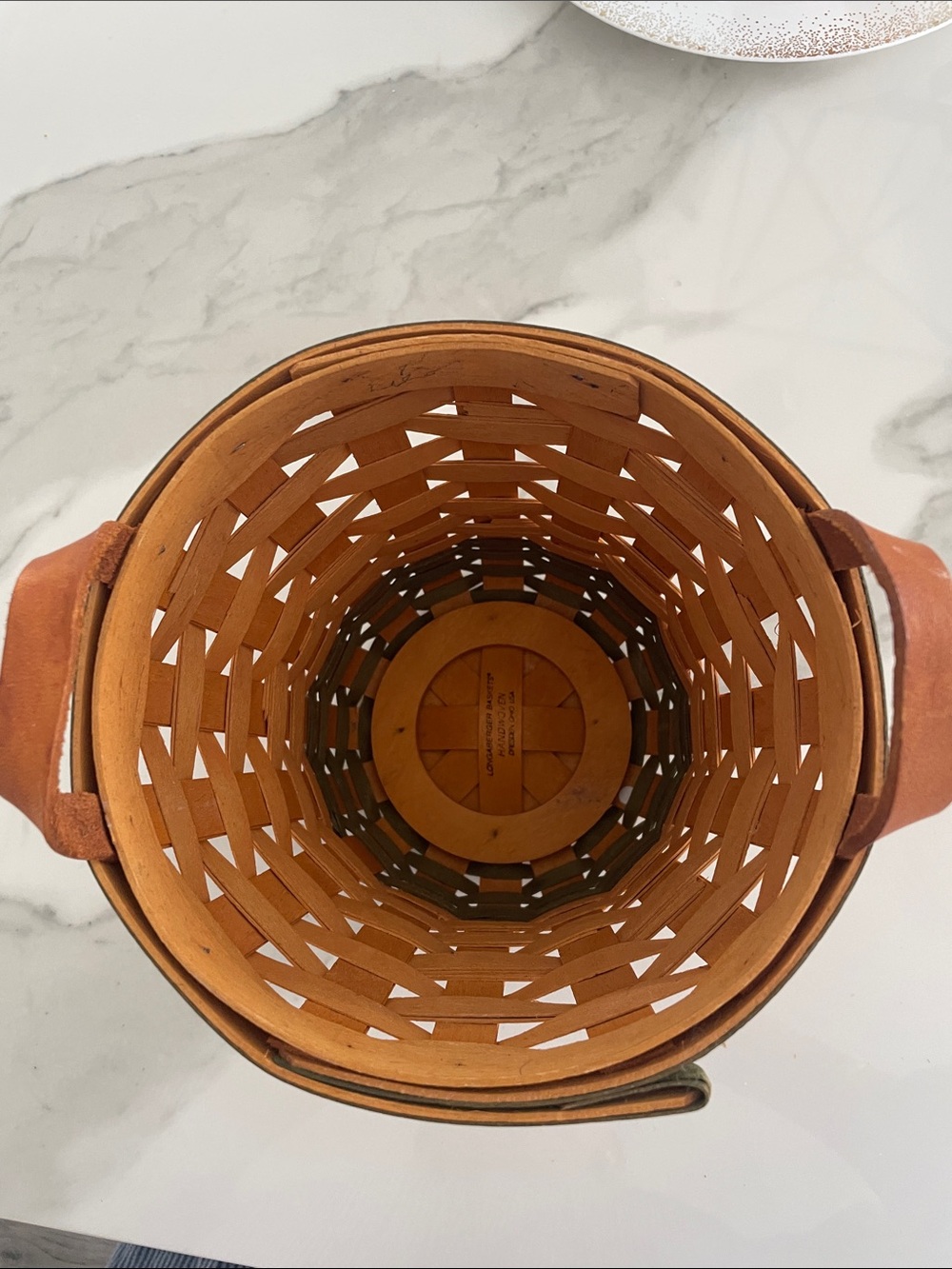Longaberger Brown Woven Basket with Leather Handles